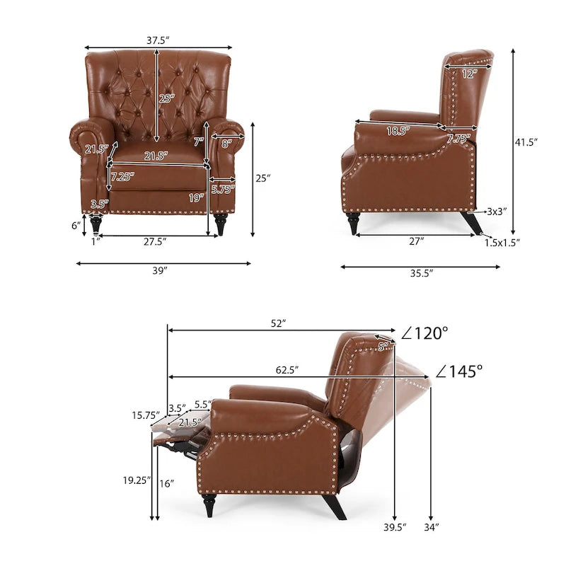 Fabric and Rubberwood Recliner with Nailhead Trim by