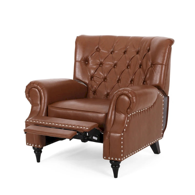 Fabric and Rubberwood Recliner with Nailhead Trim by