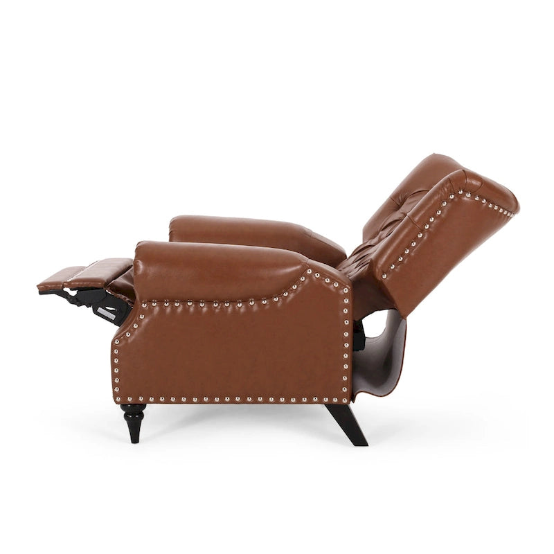 Fabric and Rubberwood Recliner with Nailhead Trim by