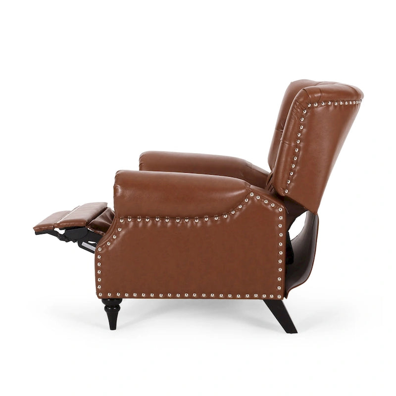 Fabric and Rubberwood Recliner with Nailhead Trim by