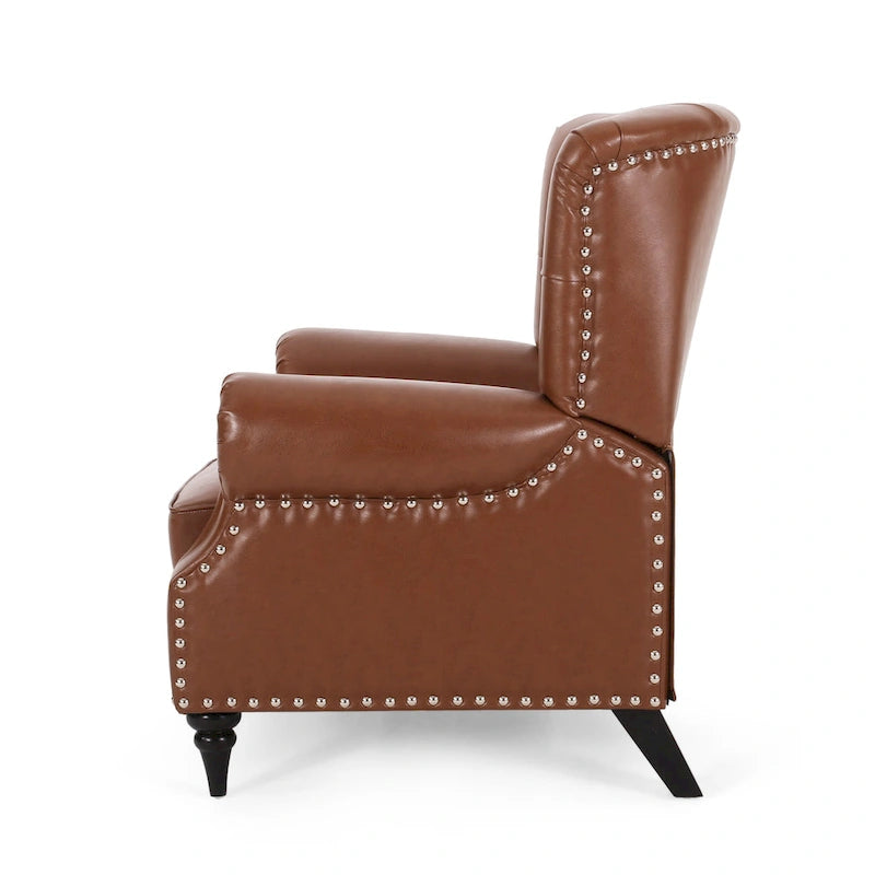 Fabric and Rubberwood Recliner with Nailhead Trim by