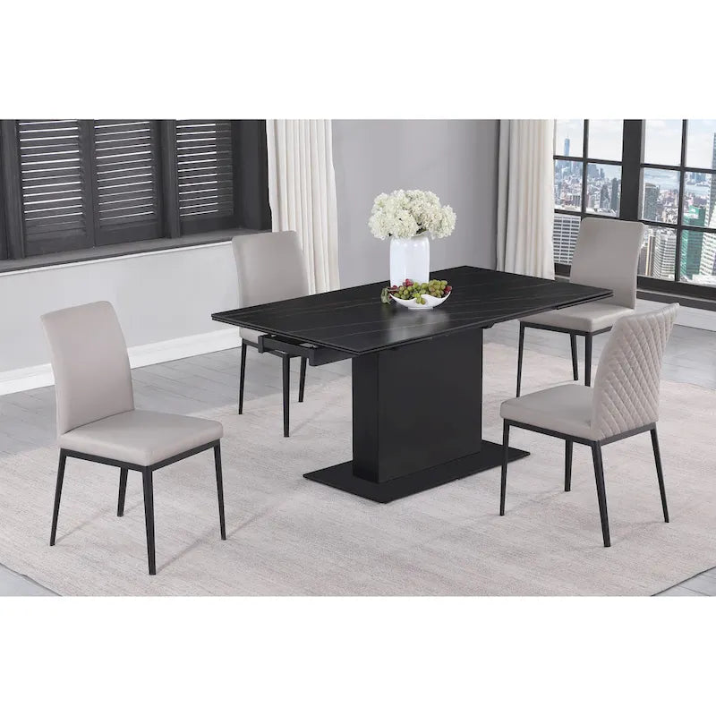 Katana Extendable Sintered Stone Table with Wooden Pedestal and Glass Base Plate