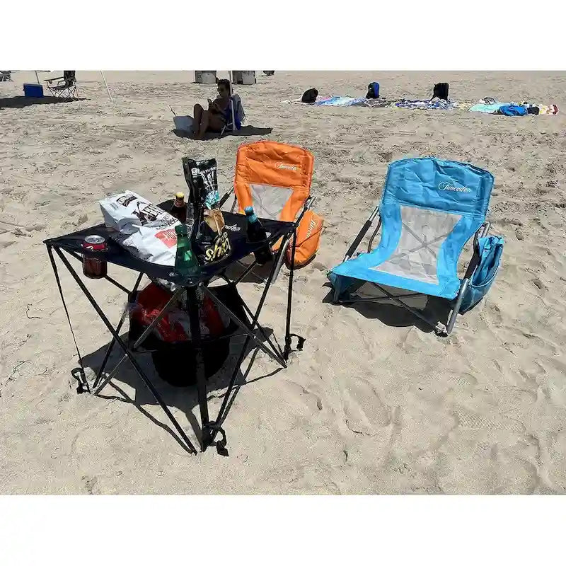 Folding Camping Table,Portable Double Deck Camping Table with 4 Cup Holders and Carry Bag, Picnic, Beach, Hiking, BBQ