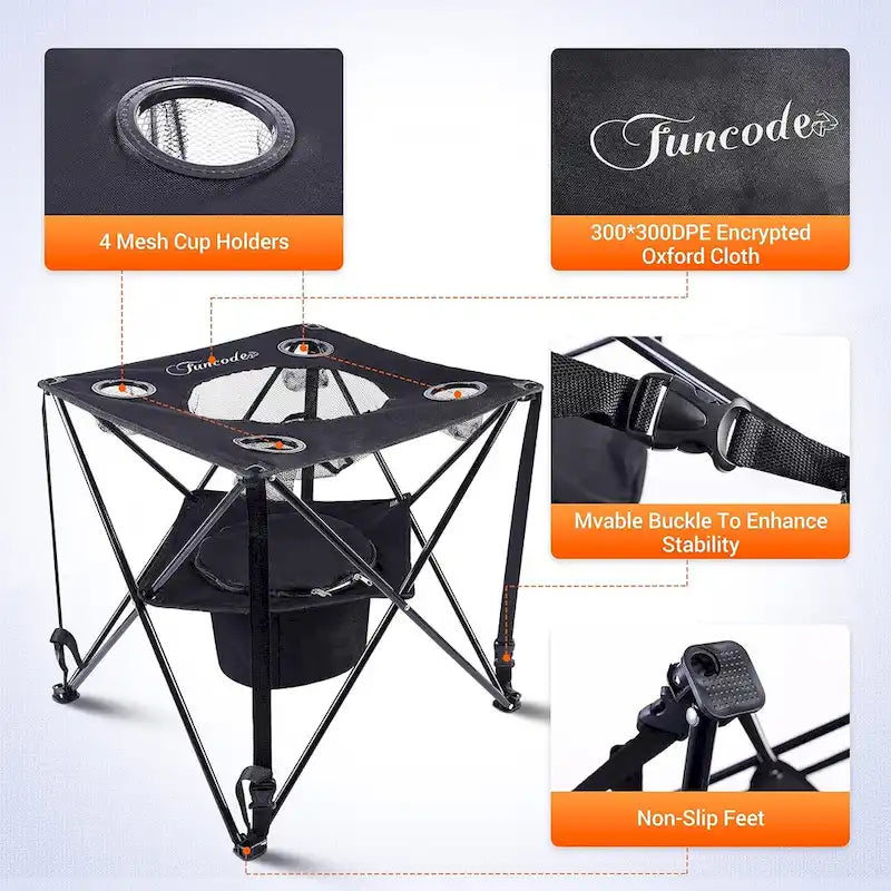 Folding Camping Table,Portable Double Deck Camping Table with 4 Cup Holders and Carry Bag, Picnic, Beach, Hiking, BBQ