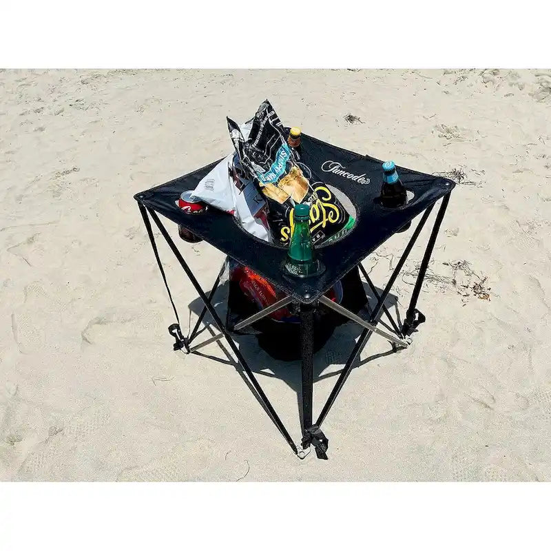 Folding Camping Table,Portable Double Deck Camping Table with 4 Cup Holders and Carry Bag, Picnic, Beach, Hiking, BBQ