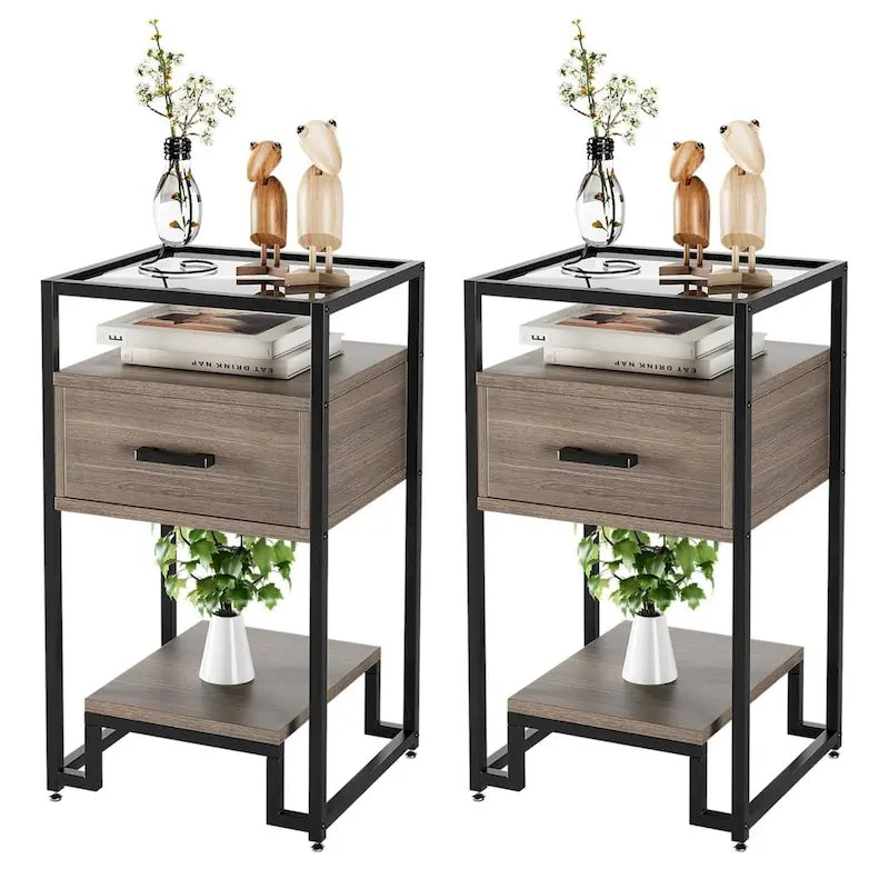 Set aus 2 modernen Beistelltischen mit Stauraumschublade