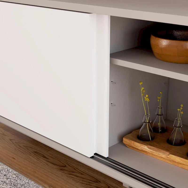 Brookside Madison Mid Century Modern TV Stand for TV's up to 65 Sliding Doors and Cable Management