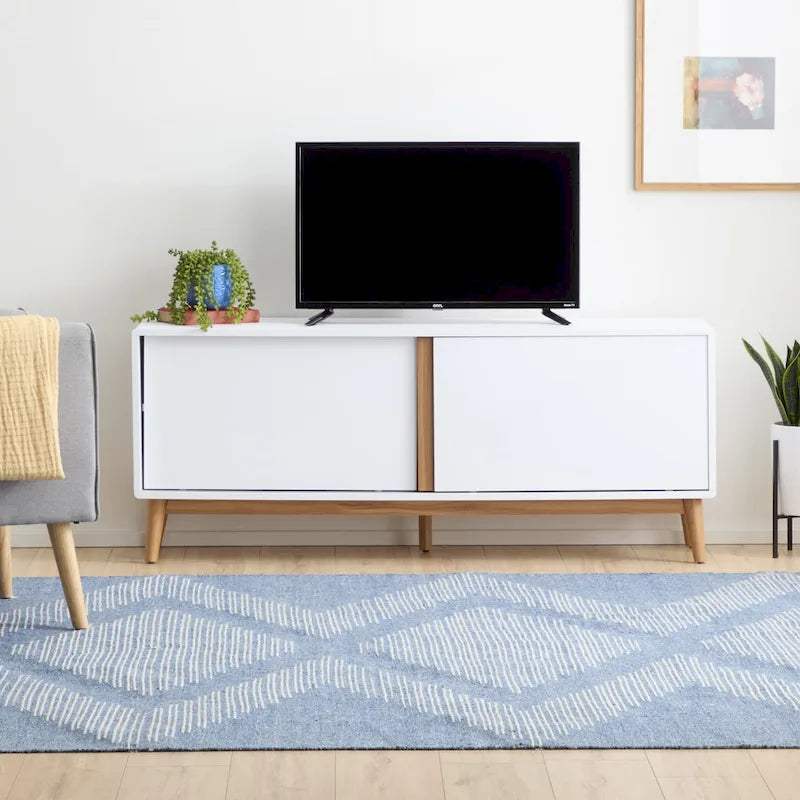 Brookside Madison Mid Century Modern TV Stand for TV's up to 65 Sliding Doors and Cable Management