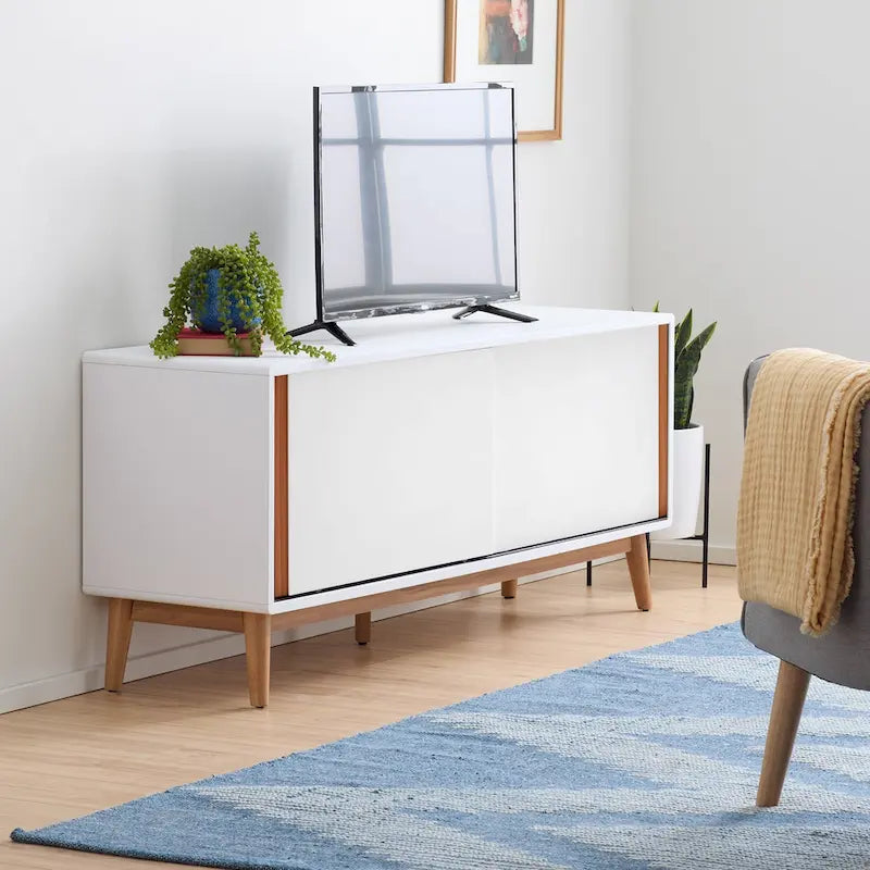 Brookside Madison Mid Century Modern TV Stand for TV's up to 65 Sliding Doors and Cable Management