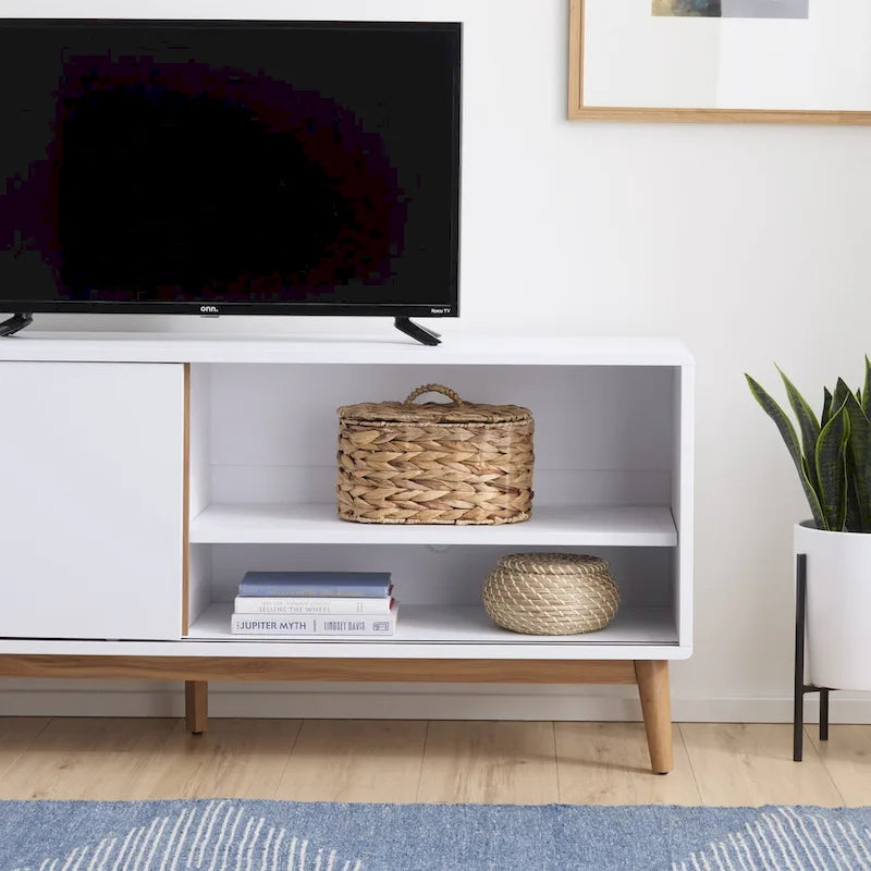 Brookside Madison Mid Century Modern TV Stand for TV's up to 65 Sliding Doors and Cable Management