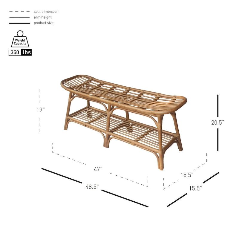 Damara Rattan Bench w/ Shelf