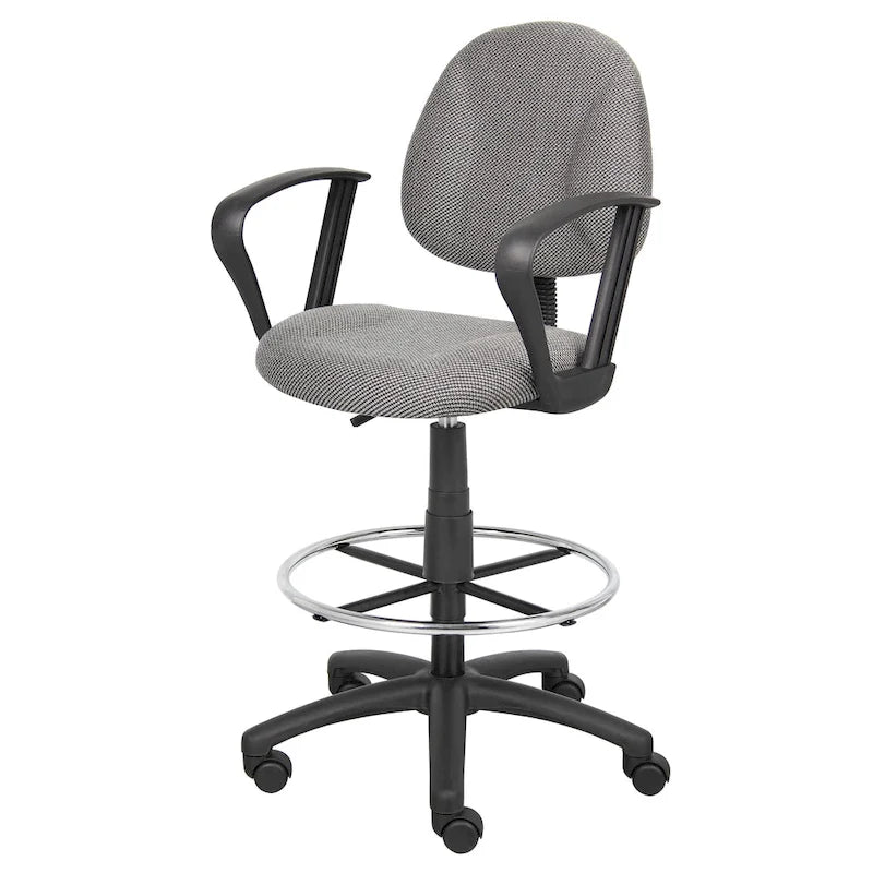 Adjustable Black Loop Arm Drafting Stool with Wheel Casters
