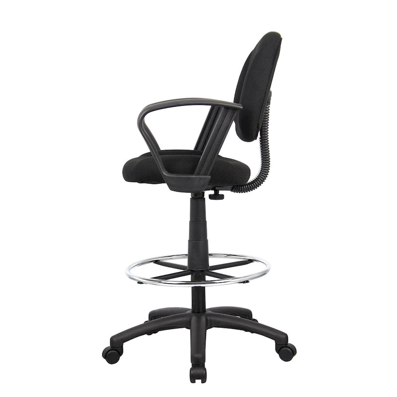 Adjustable Black Loop Arm Drafting Stool with Wheel Casters
