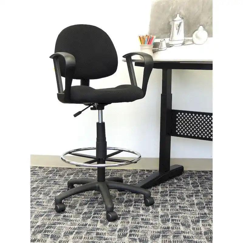 Adjustable Black Loop Arm Drafting Stool with Wheel Casters