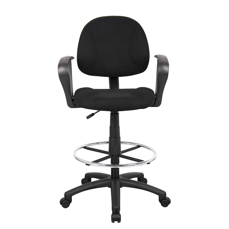 Adjustable Black Loop Arm Drafting Stool with Wheel Casters
