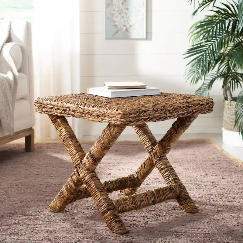 Natural Wicker x-Bench - 22 x 22 x 19.5 - 22Wx22Dx20H