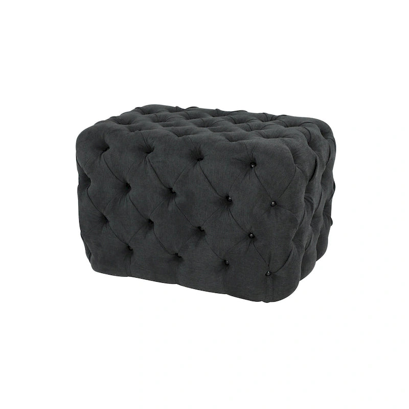 Black Tan or Grey Wood Tufted Fabric Modern Glam Ottoman Bench