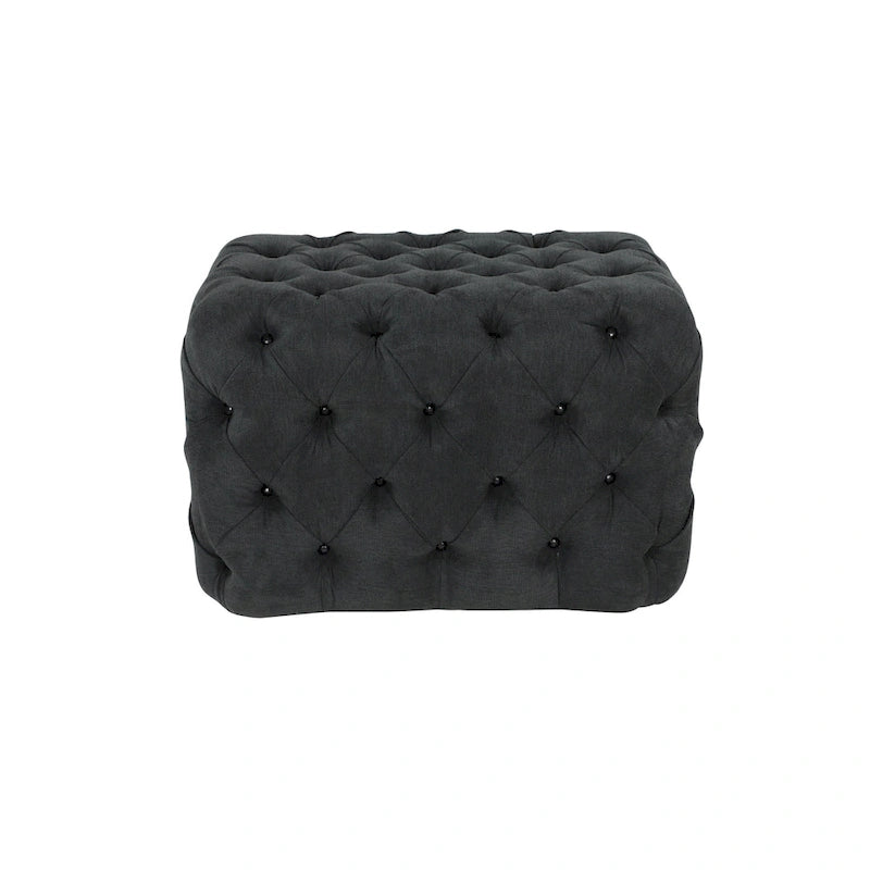 Black Tan or Grey Wood Tufted Fabric Modern Glam Ottoman Bench