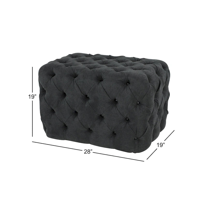 Black Tan or Grey Wood Tufted Fabric Modern Glam Ottoman Bench