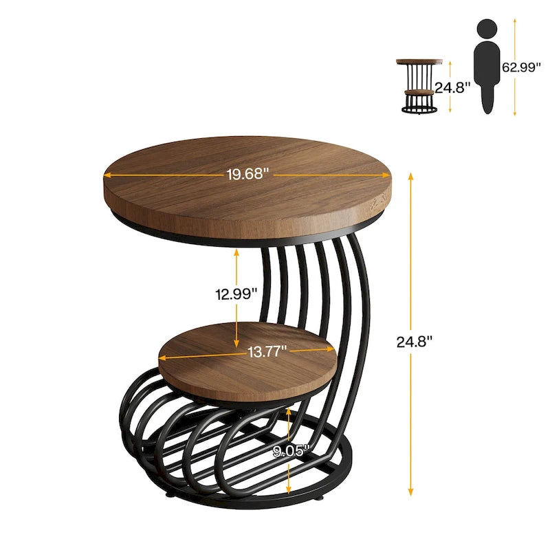 Gold Round End Table, 2 Tiers Side Table with White Faux Marble Top