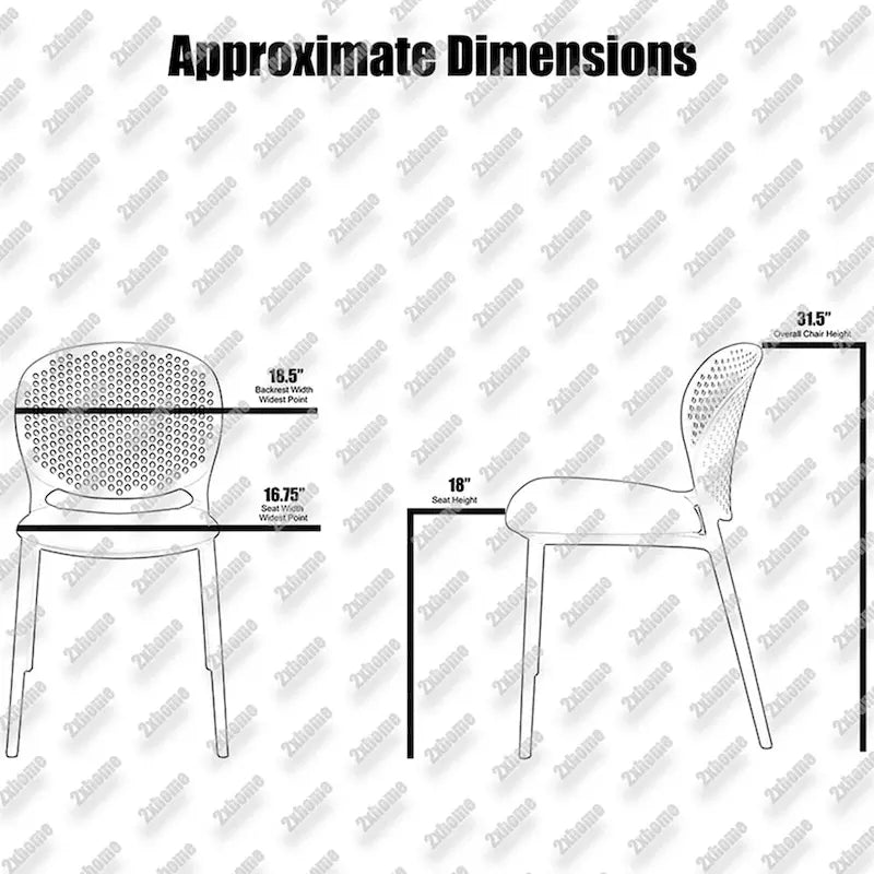 Armless Stacking Molded Matte Dining Side Chairs Patio Indoor Outdoor Kitchen Bedroom Set of 2