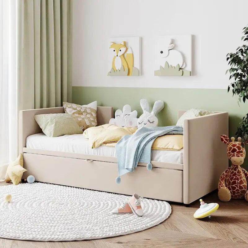 Twin Size Upholstered daybed with Extendable Trundle