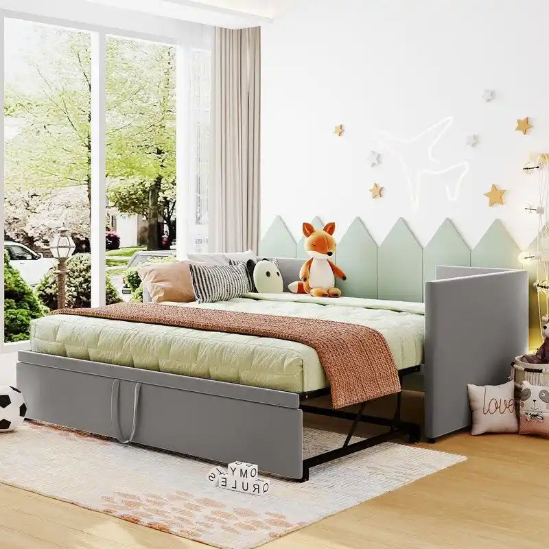 Twin Size Upholstered daybed with Extendable Trundle