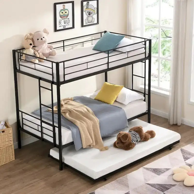 Twin Size Metal Bunk Bed with trundle,Twin Trundle Bed