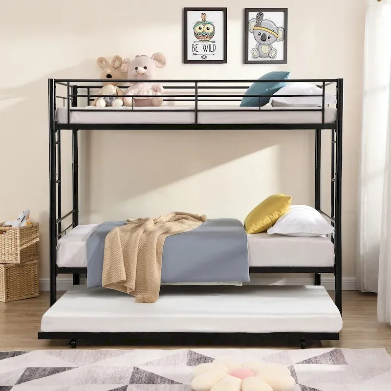Twin Size Metal Bunk Bed with trundle,Twin Trundle Bed
