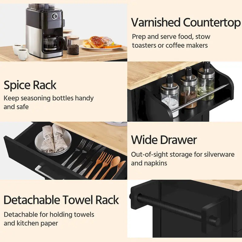 Rolling Kitchen Car with Towel Rack,Drawer, 2 Doors