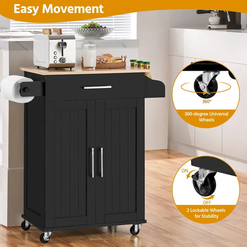 Rolling Kitchen Car with Towel Rack,Drawer, 2 Doors