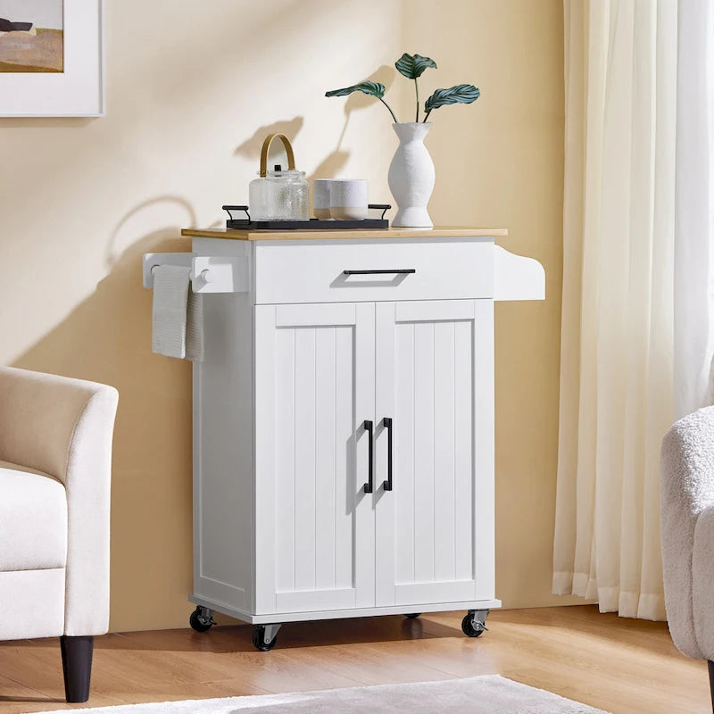 Rolling Kitchen Car with Towel Rack,Drawer, 2 Doors