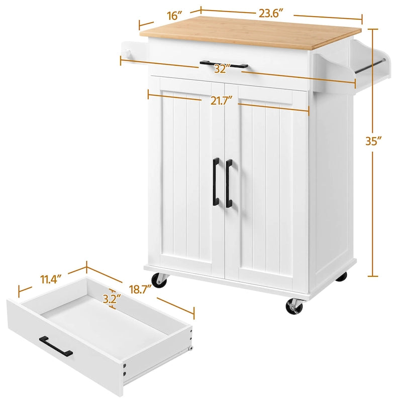 Rolling Kitchen Car with Towel Rack,Drawer, 2 Doors