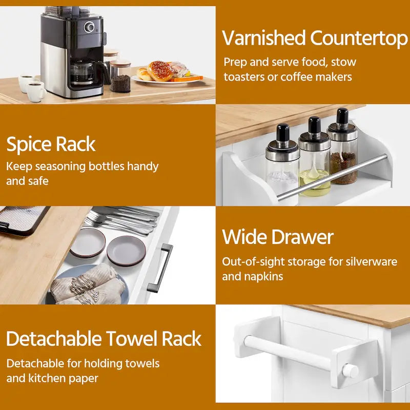 Rolling Kitchen Car with Towel Rack,Drawer, 2 Doors