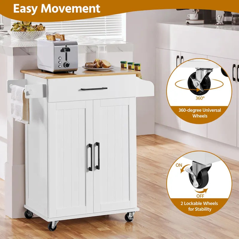 Rolling Kitchen Car with Towel Rack,Drawer, 2 Doors