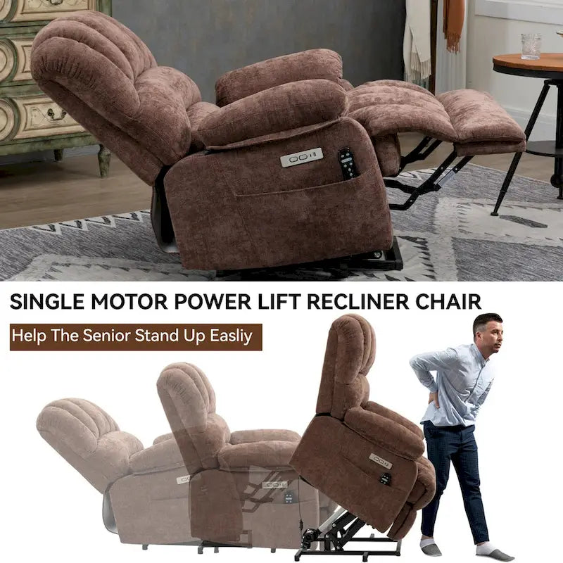 Chenille Large Electric Power Lift Massage & Heat, USB Port,Pockets