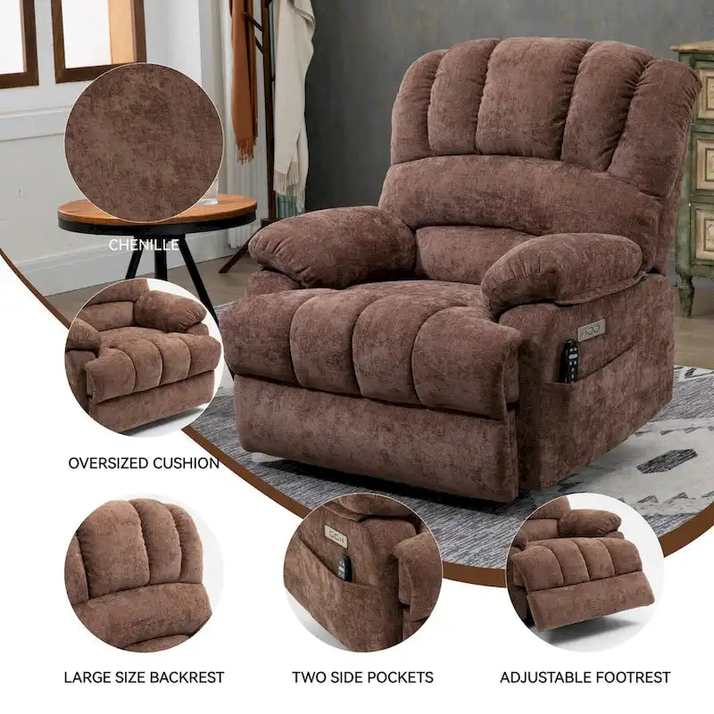 Chenille Large Electric Power Lift Massage & Heat, USB Port,Pockets