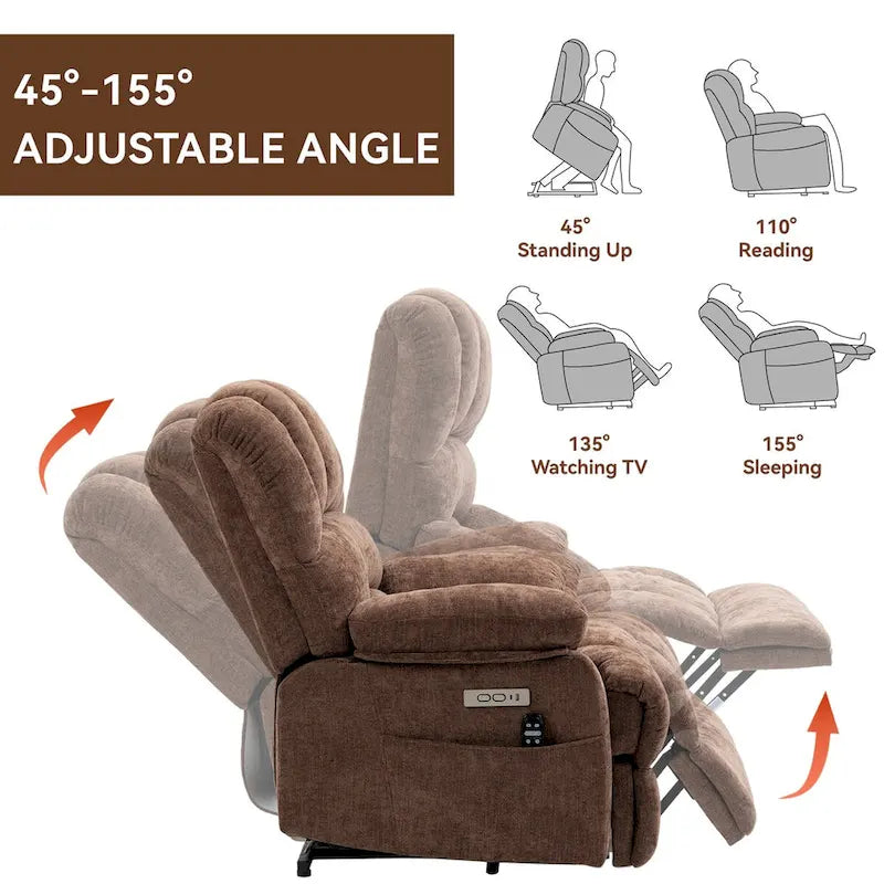 Chenille Large Electric Power Lift Massage & Heat, USB Port,Pockets