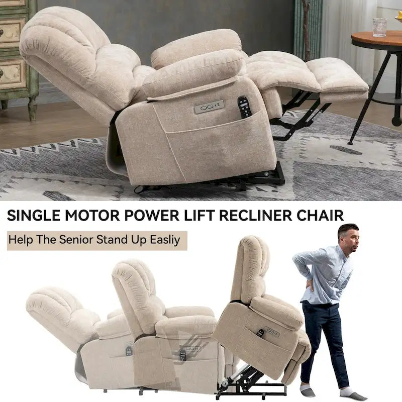 Chenille Large Electric Power Lift Massage & Heat, USB Port,Pockets