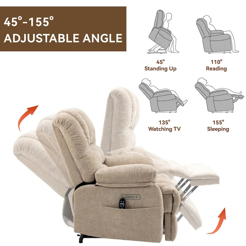 Chenille Large Electric Power Lift Massage & Heat, USB Port,Pockets