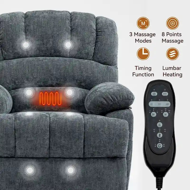 Chenille Large Electric Power Lift Massage & Heat, USB Port,Pockets