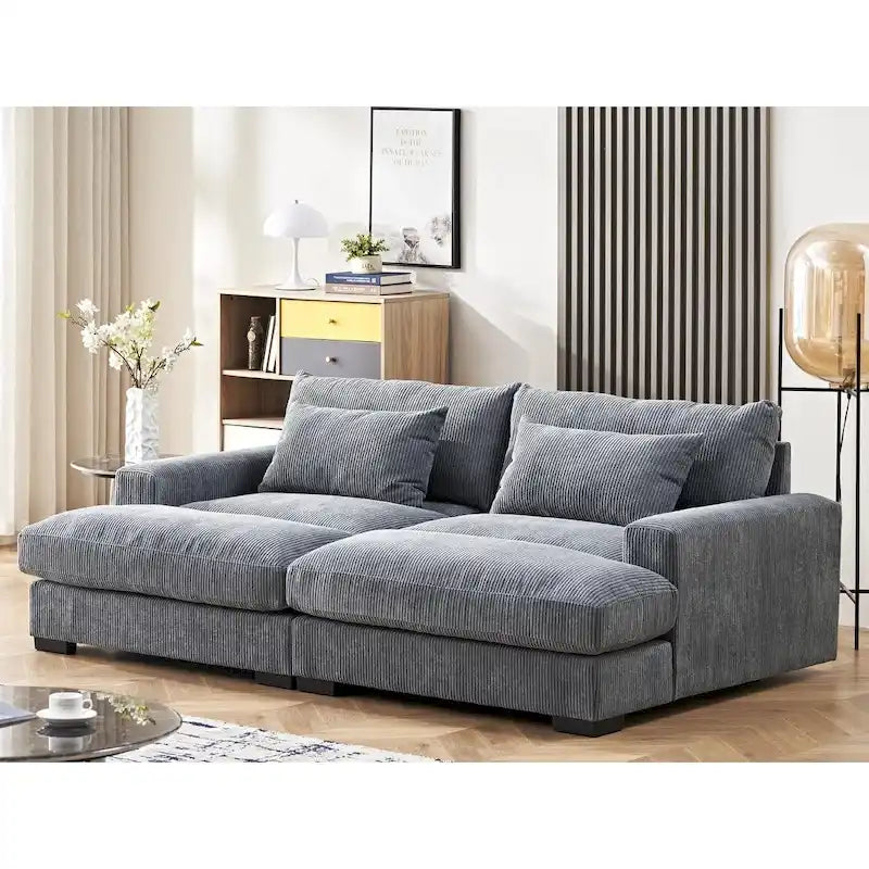 Luxe Sleeper Sofa with Soft Corduroy Upholstery Double Chaise Design Convertible to Twin Size Bed Extra Large