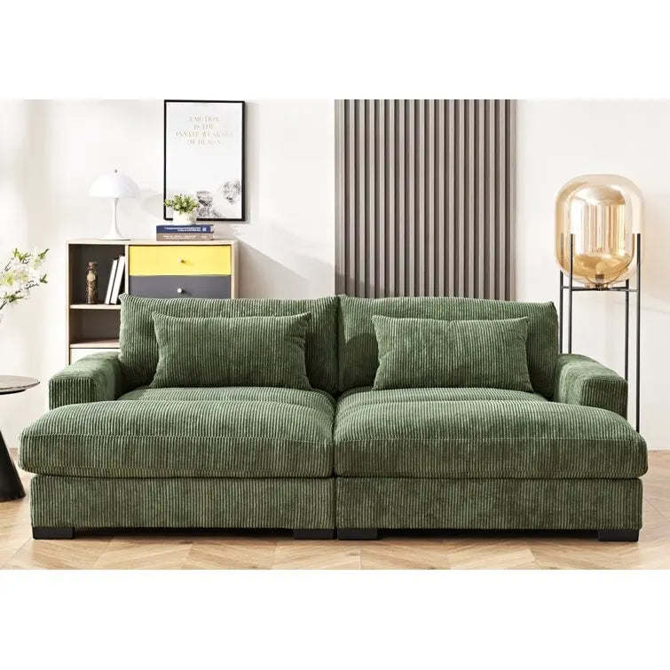 Luxe Sleeper Sofa with Soft Corduroy Upholstery Double Chaise Design Convertible to Twin Size Bed Extra Large