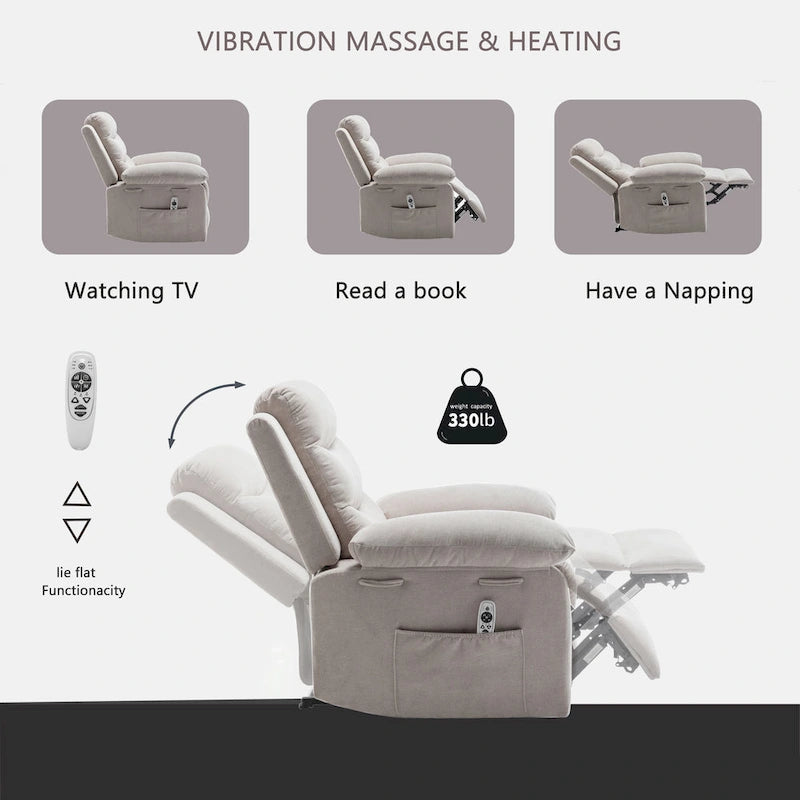 Electric recliner with seat heating and adjustable massage function