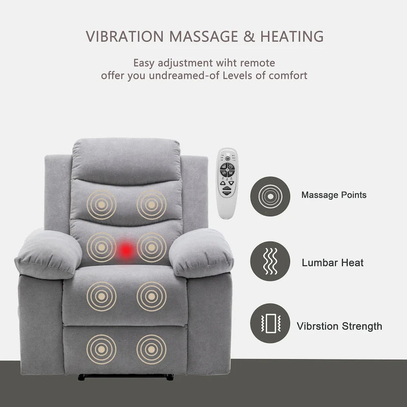 Electric recliner with seat heating and adjustable massage function