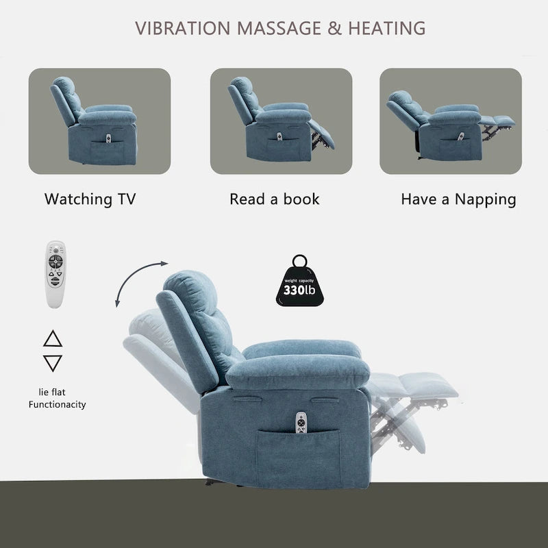 Electric recliner with seat heating and adjustable massage function