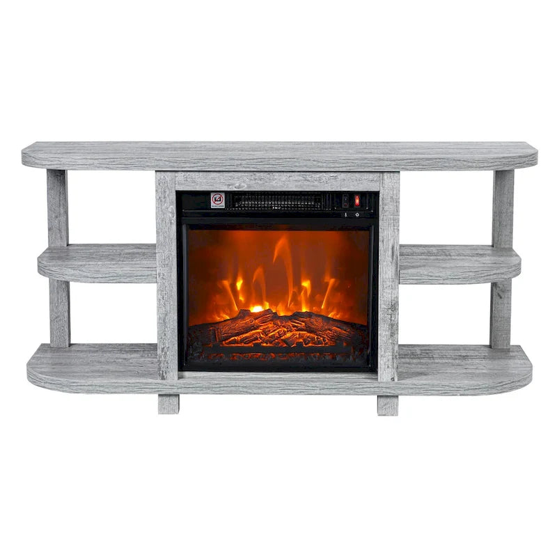 48 Light Gray Wood TV Stand with 18 Black Insert Electric Fireplace