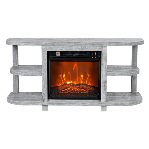 48 Light Gray Wood TV Stand with 18 Black Insert Electric Fireplace