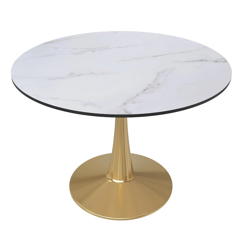 Round Dining Table for 4 with MDF Tabletop in Gold Steel Base for Kitchen & Dining Room