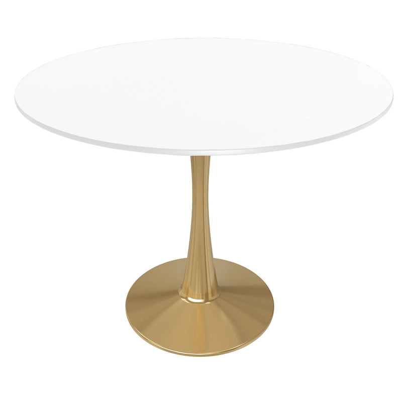 Round Dining Table for 4 with MDF Tabletop in Gold Steel Base for Kitchen & Dining Room